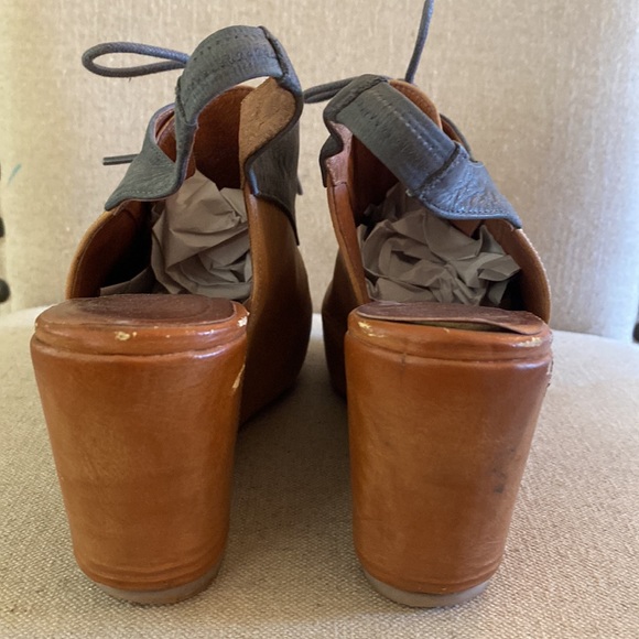 Jeffrey Campbell Leather Two Tone Lace Up Wedges Blue Tan Size 7 - Picture 9 of 13